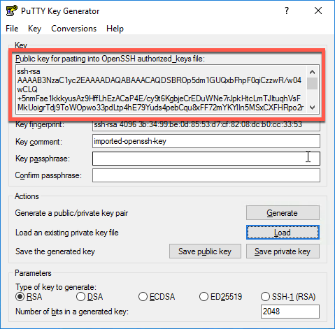 PuTTYGEN OpenSSH Public Key