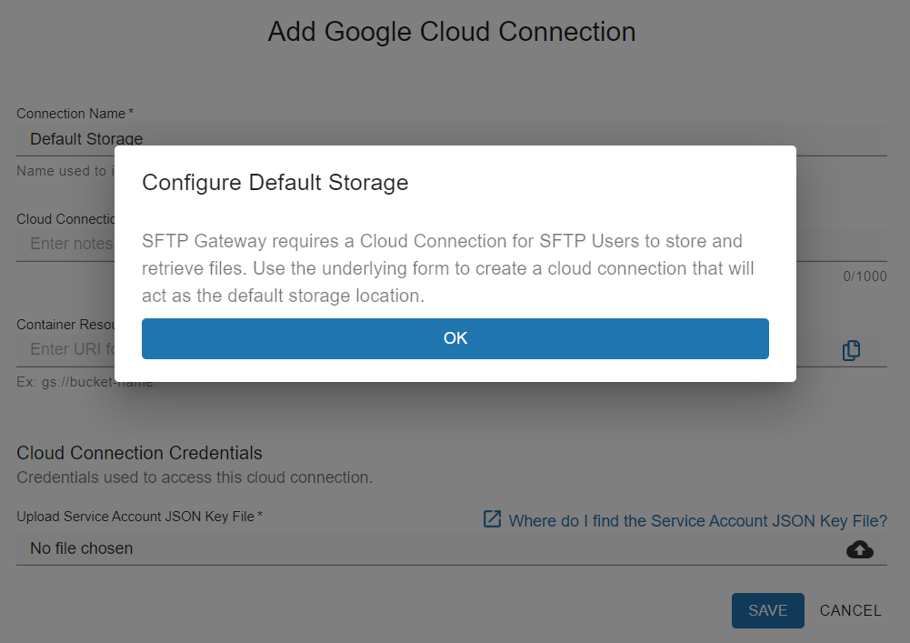 Cloud Connection Popup